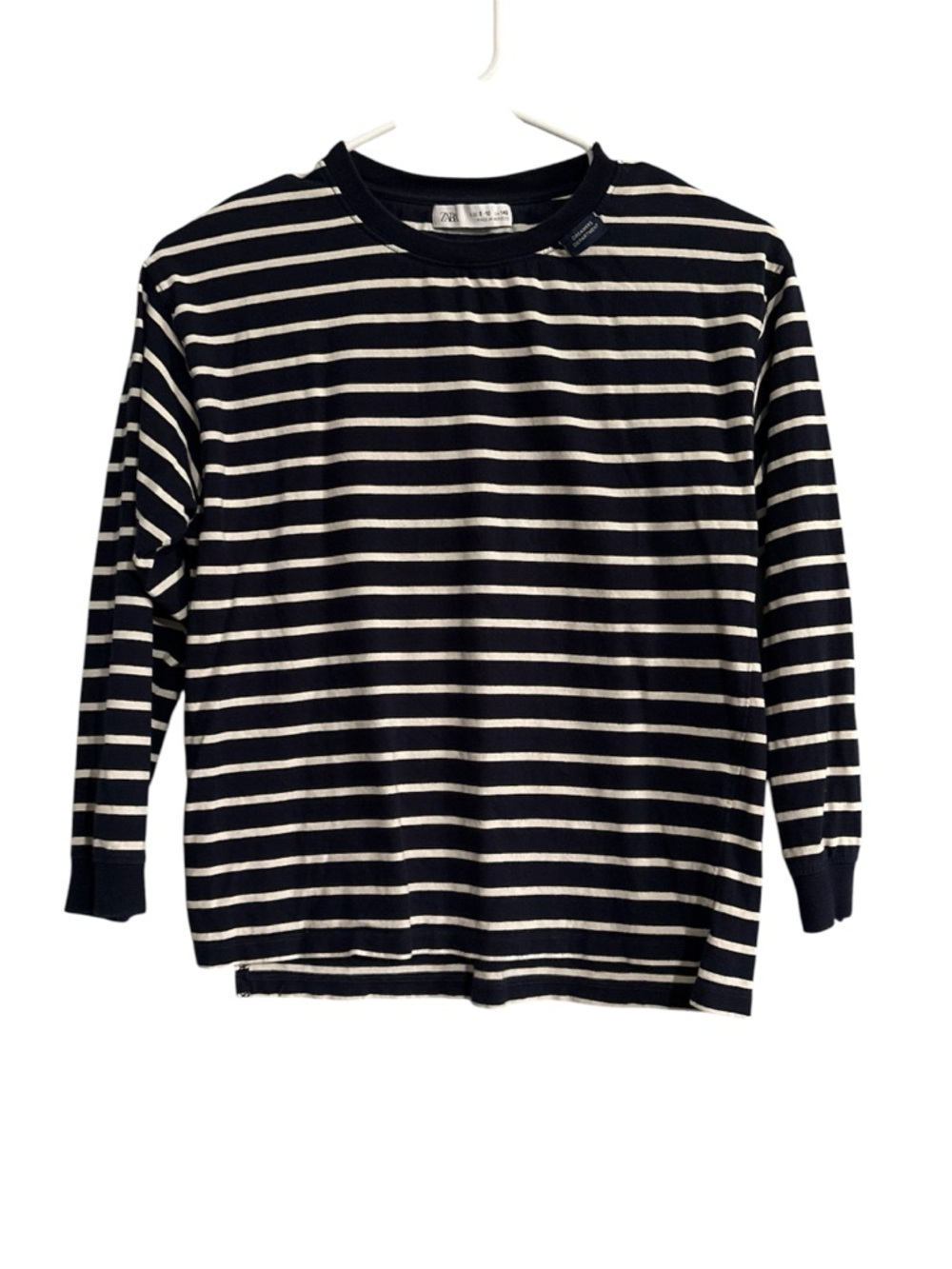Zara Navy & White Striped Crew Tee